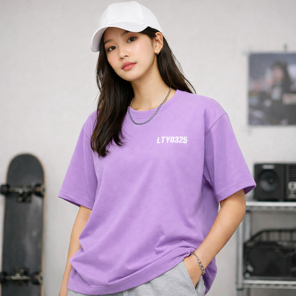 LTY0325 여성 세미 오버 반팔 티셔츠 (라일락)
