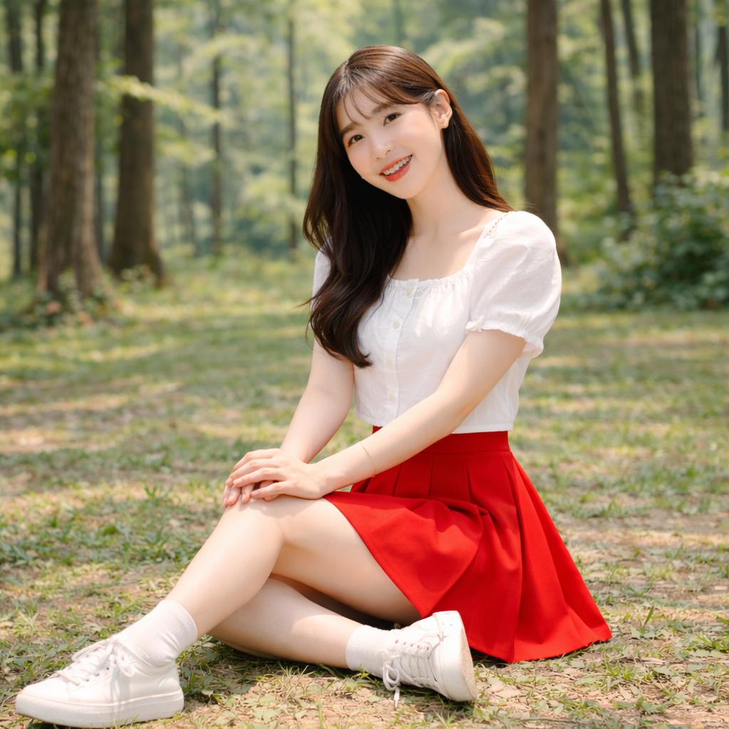 BARGE 여성 맞주름 플리츠 스커트 (레드)
