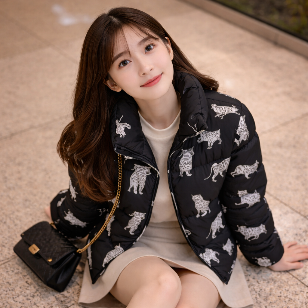 lty0325 여성 애니멀 숏패딩 (블랙)