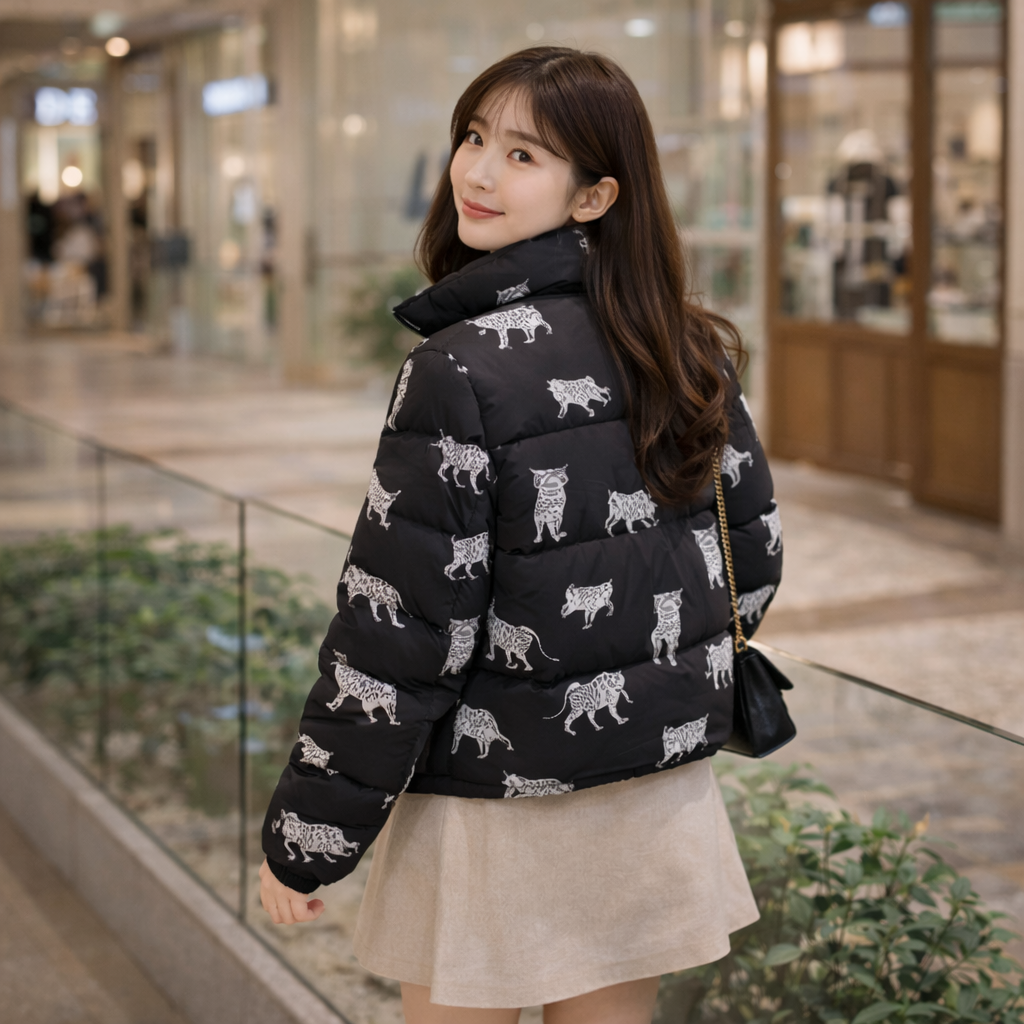 lty0325 여성 애니멀 숏패딩 (블랙)
